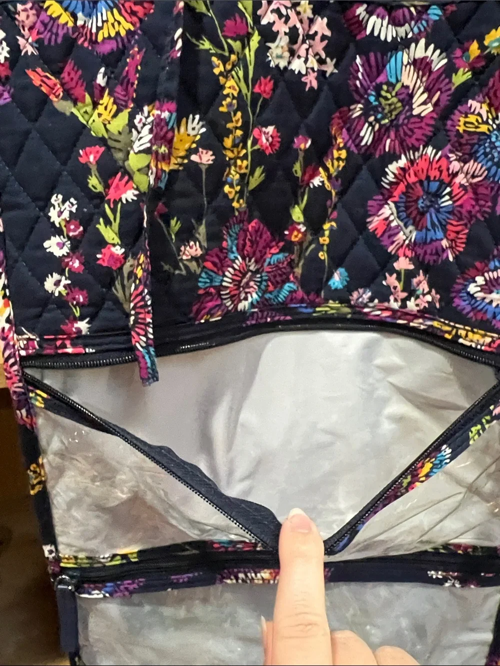 Vera Bradley Hanging Cosmetic Bag in Midnight Wildflowers Pattern